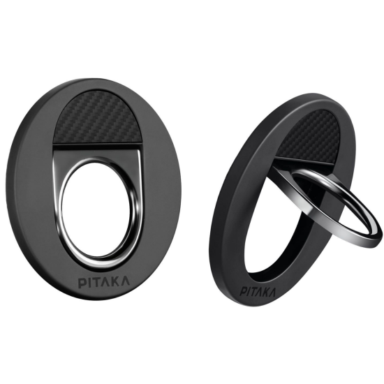 Pitaka MagEZ Grip - Μαγνητική MagSafe Βάση Aramid Fiber / Finger Holder για iPhone 14 / 13 / 12 - 4.3mm - 600D - Black / Grey / Twill (MGB2302)