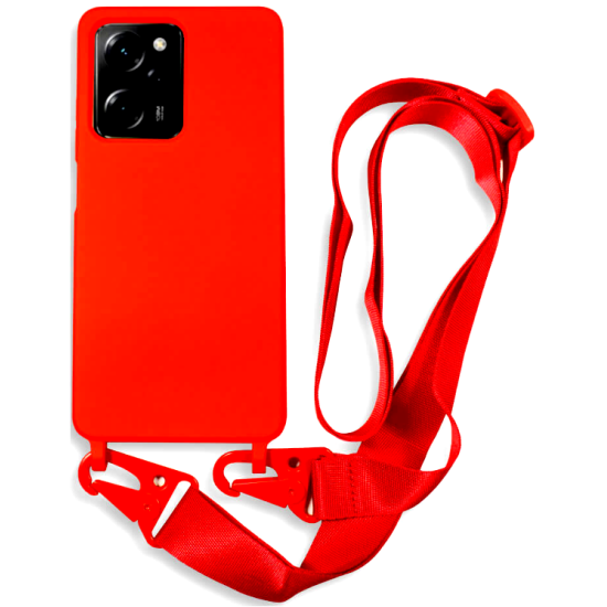 Bodycell Θήκη Σιλικόνης με Λουράκι Λαιμού - Xiaomi Redmi Note 12 Pro 5G / Poco X5 Pro - Red (5206015024054)