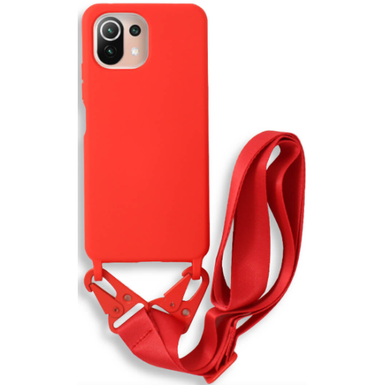 Bodycell Θήκη Σιλικόνης με Λουράκι Λαιμού - Xiaomi 11 Lite 5G NE / Mi 11 Lite - Red (5206015001918)