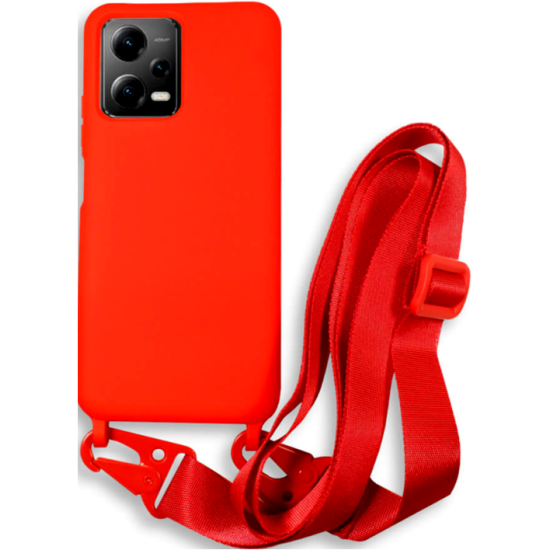 Bodycell Θήκη Σιλικόνης με Λουράκι Λαιμού - Xiaomi Redmi Note 12 5G / Poco X5 - Red (5206015023897)
