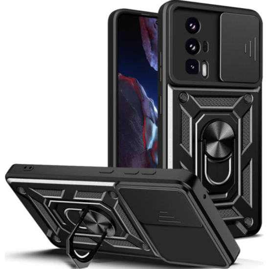 Bodycell Armor Slide - Ανθεκτική Θήκη Xiaomi Poco F5 Pro με Κάλυμμα για την Κάμερα & Μεταλλικό Ring Holder - Black (5206015022593)