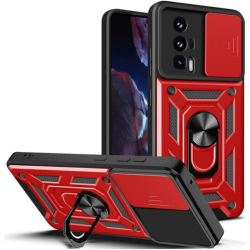 Bodycell Armor Slide - Ανθεκτική Θήκη Xiaomi Poco F5 Pro με Κάλυμμα για την Κάμερα & Μεταλλικό Ring Holder - Red (5206015022609)