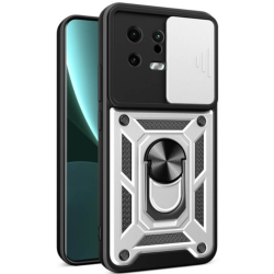 Bodycell Armor Slide - Ανθεκτική Θήκη Xiaomi 13 με Κάλυμμα για την Κάμερα & Μεταλλικό Ring Holder - Silver (5206015011498)