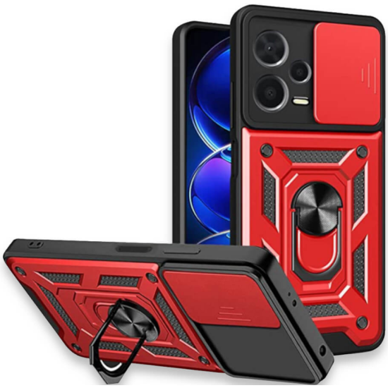 Bodycell Armor Slide - Ανθεκτική Θήκη Xiaomi Poco X5 με Κάλυμμα για την Κάμερα & Μεταλλικό Ring Holder - Red (5206015011559)
