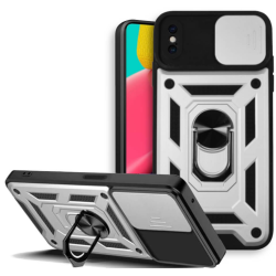 Bodycell Armor Slide - Ανθεκτική Θήκη iPhone XS Max με Κάλυμμα για την Κάμερα & Μεταλλικό Ring Holder - Silver (5206015003127)