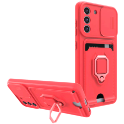 Bodycell Multifunction - Ανθεκτική Θήκη Samsung Galaxy S21 FE 5G με Λουράκι Λαιμού / Κάλυμμα Κάμερας / Ring Holder / Υποδοχή Κάρτας - Red (5206015027017)