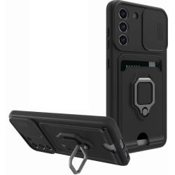 Bodycell Multifunction - Ανθεκτική Θήκη Samsung Galaxy S21 FE 5G με Λουράκι Λαιμού / Κάλυμμα Κάμερας / Ring Holder / Υποδοχή Κάρτας - Black (5206015013232)