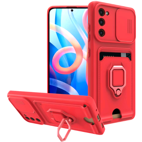 Bodycell Multifunction - Ανθεκτική Θήκη Samsung Galaxy S20 FE με Λουράκι Λαιμού / Κάλυμμα Κάμερας / Ring Holder / Υποδοχή Κάρτας - Red (5206015013225)