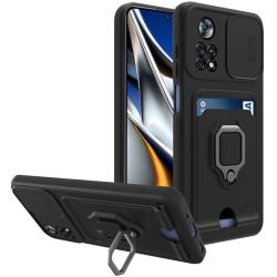 Bodycell Multifunction - Ανθεκτική Θήκη Xiaomi Poco X4 Pro 5G με Λουράκι Λαιμού / Κάλυμμα Κάμερας / Ring Holder / Υποδοχή Κάρτας - Black (5206015015632)