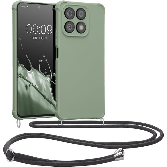 KWmobile Matte Θήκη Σιλικόνης με Λουράκι Λαιμού Honor X8a - Gray Green (61577.172)