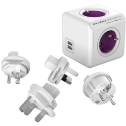 Allocacoc PowerCube Rewirable USB - Πολύπριζο με 4 Υποδοχές Type-F 1500W / 4 Βύσματα US / EU / UK / AU/CN / 2 x USB-A 10.5W - Orchid Purple - 2 Έτη Εγγύηση (1700/DERUPC)