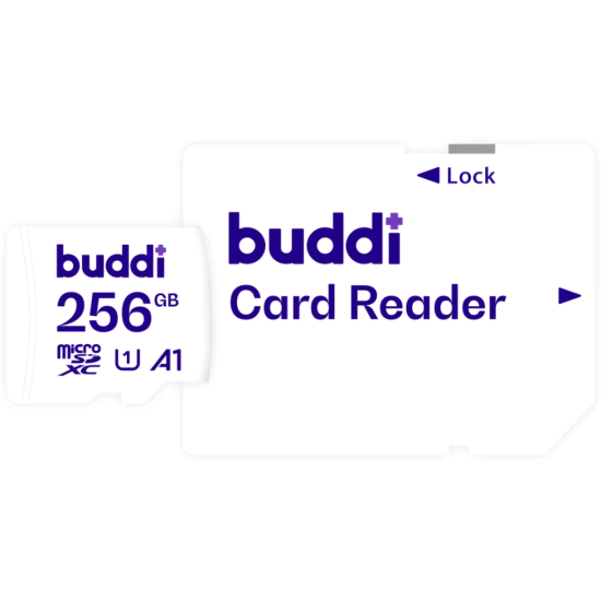 Buddi Κάρτα Μνήμης MicroSD 256GB Class U1A1 με Αντάπτορα SDXC - White - 5 Έτη Εγγύηση (8719246387371)