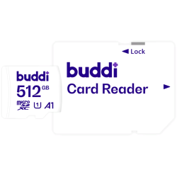 Buddi Κάρτα Μνήμης MicroSD 512GB Class U1A1 με Αντάπτορα SDXC - White - 5 Έτη Εγγύηση (8719246387388)