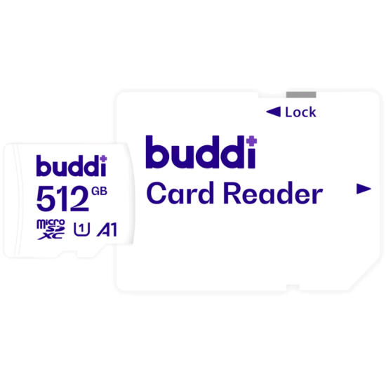 Buddi Κάρτα Μνήμης MicroSD 512GB Class U1A1 με Αντάπτορα SDXC - White - 5 Έτη Εγγύηση (8719246387388)