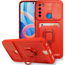 Bodycell Multifunction - Ανθεκτική Θήκη Xiaomi Redmi Note 8 / Note 8 2021 με Λουράκι Λαιμού / Κάλυμμα Κάμερας / Ring Holder / Υποδοχή Κάρτας - Red (5206015013294)