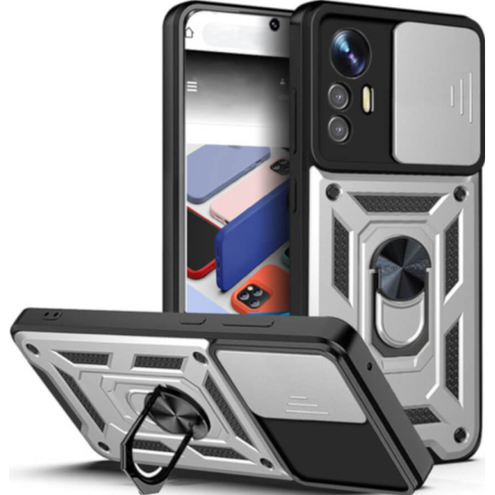 Bodycell Armor Slide - Ανθεκτική Θήκη Xiaomi Redmi Note 12S με Κάλυμμα για την Κάμερα & Μεταλλικό Ring Holder - Silver (5206015022067)