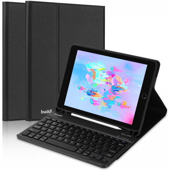 Buddi Zuna Keyboard Case - Θήκη με Υποδοχή για Apple Pencil και Πληκτρολόγιο Bluetooth - Apple iPad 9.7'' 2018 / 2017 / Air 2 - Black (8719246386541)