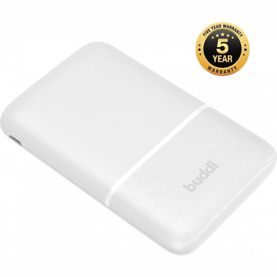 Buddi Mini PowerBank - Φορητή Μπαταρία Φόρτισης με 2 x USB-Α / 1 x Type-C - 5000mAh - White - 5 Έτη Εγγύηση (8719246399084)