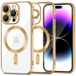 Θήκη Apple iPhone 15 Pro Max - Tech-Protect MagShine Διάφανη Σιλικόνης με MagSafe & Πλαίσιο Κάμερας - Gold (9319456604207)