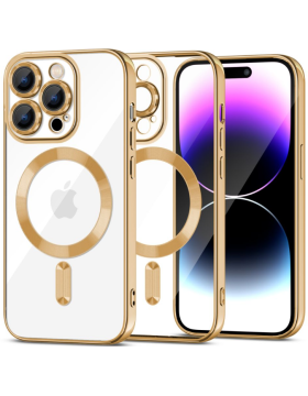 Θήκη Apple iPhone 15 Pro Max - Tech-Protect MagShine Διάφανη Σιλικόνης με MagSafe & Πλαίσιο Κάμερας - Gold (9319456604207)