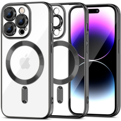 Θήκη Apple iPhone 15 Pro Max - Tech-Protect MagShine Διάφανη Σιλικόνης με MagSafe & Πλαίσιο Κάμερας - Black (9319456604191)