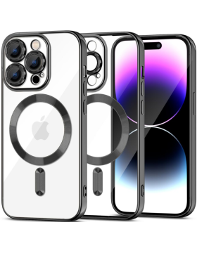 Θήκη Apple iPhone 15 Pro Max - Tech-Protect MagShine Διάφανη Σιλικόνης με MagSafe & Πλαίσιο Κάμερας - Black (9319456604191)