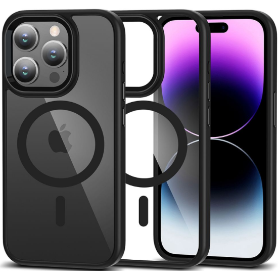 Θήκη Apple iPhone 15 Pro Max - Tech-Protect MagMat Σκληρή Διάφανη MagSafe - Black / Clear (9490713936528)