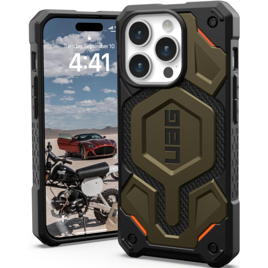 UAG Monarch Pro - Ανθεκτική Θήκη MagSafe - Apple iPhone 15 Pro - Kevlar Elemental Green (11422111397B)
