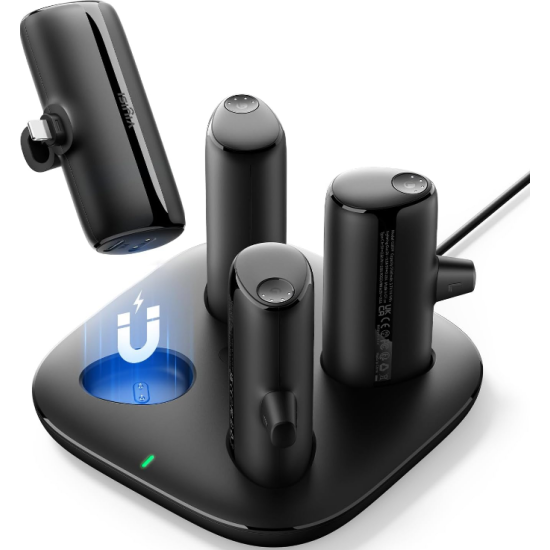 Viyisi G007P Charging Dock with 4 Lightning / iPhone Portable Chargers - Μαγνητικός Σταθμός Φόρτισης με 4 x PowerBank / Φορητές Μπαταρίες Φόρτισης με Ενσωματωμένο Lightning - 4 x 5000mAh - 20W - Black (5200260000627)