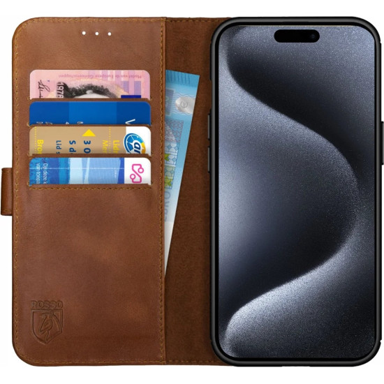 Rosso Deluxe Δερμάτινη Θήκη Πορτοφόλι Apple iPhone 15 Pro Max - Brown (8719246401565)