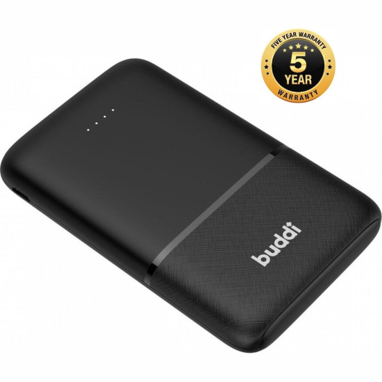 Buddi Mini PowerBank - Φορητή Μπαταρία Φόρτισης με 2 x USB-Α / 1 x Type-C - 5000mAh - Black - 5 Έτη Εγγύηση (8719246399077)