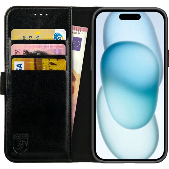 Rosso Element PU Θήκη Πορτοφόλι Apple iPhone 15 - Black (8719246401206)