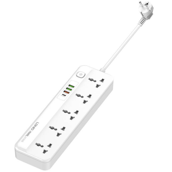Ldnio Πολύπριζο με 5 Υποδοχές AC - UK/EU/US 2500W με Διακόπτη & Καλώδιο 200cm - 3 x USB-A / 1 x Type-C - 20W - White (SC5415)