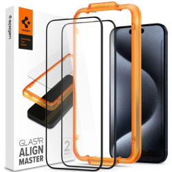 Spigen GLAS.tR ALIGNmaster - Αντιχαρακτικό Fullface Γυάλινο Tempered Glass Apple iPhone 15 Pro - 2 Τεμάχια - Black (AGL06895)