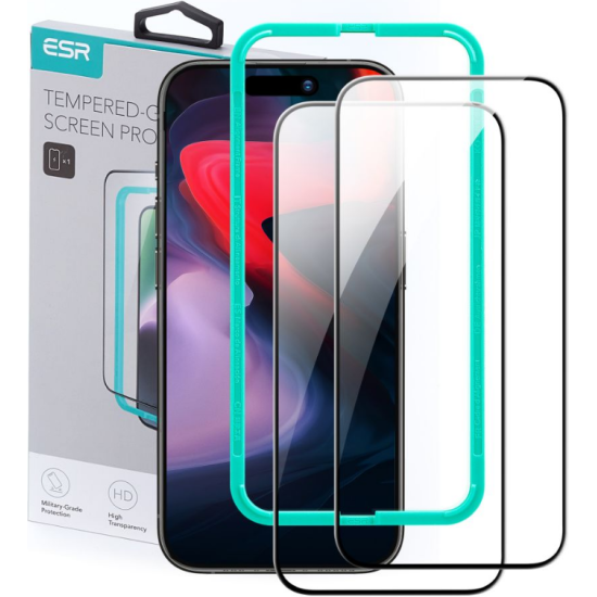 ESR Tempered Glass - FullFace Αντιχαρακτικό Γυαλί Προστασίας Οθόνης - Apple iPhone 15 Pro - Black - 2 Τεμάχια (4894240174241)