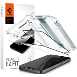 Spigen Tempered Glass GLAS.tR EZ Fit - FullFace Αντιχαρακτικό Γυαλί Προστασίας Οθόνης - Apple iPhone 15 Pro - 2 Τεμάχια - Black (AGL06893)