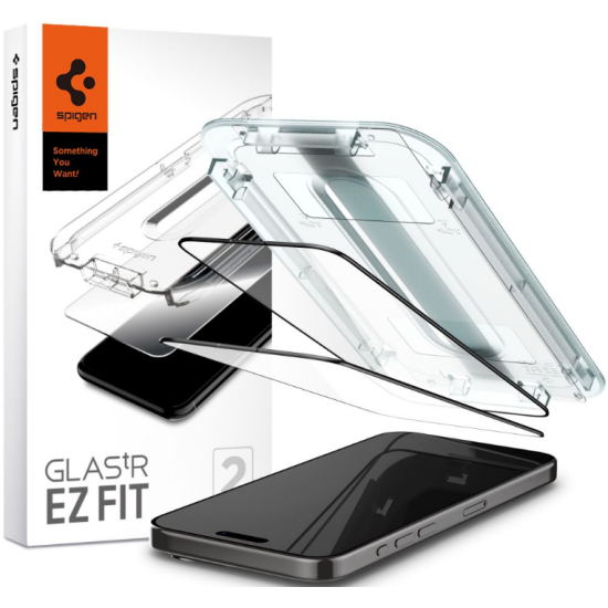 Spigen Tempered Glass GLAS.tR EZ Fit - FullFace Αντιχαρακτικό Γυαλί Προστασίας Οθόνης - Apple iPhone 15 Pro - 2 Τεμάχια - Black (AGL06893)