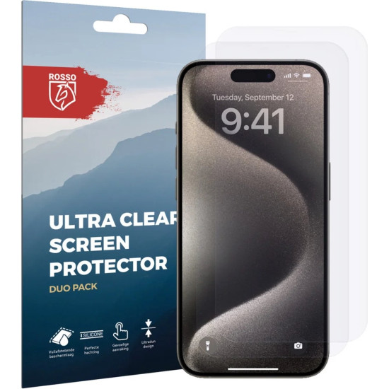 Rosso Ultra Clear Screen Protector - Μεμβράνη Προστασίας Οθόνης - Apple iPhone 15 Pro - 2 Τεμάχια (8719246401145)