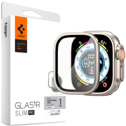 Spigen Tempered Glass GLAS.tR Slim Pro - Full Cover Αντιχαρακτικό Γυαλί Προστασίας Οθόνης με Μεταλλικό Πλαίσιο - Apple Watch Ultra 3 / Ultra 2 / Ultra 1 49mm - Titanium (AGL06161)