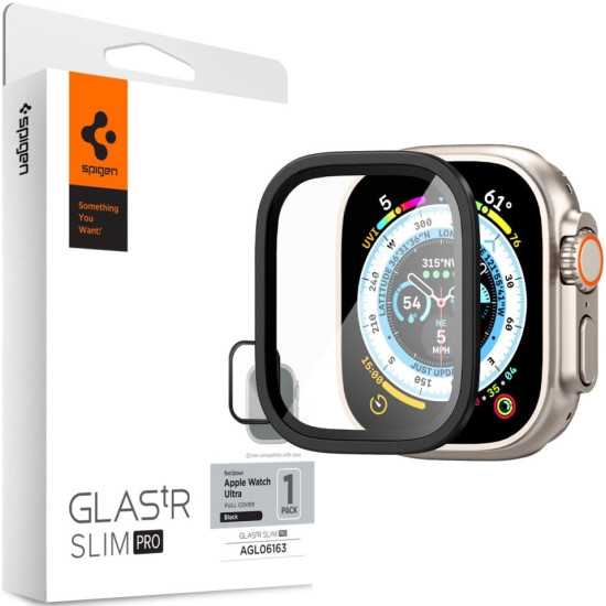 Spigen Tempered Glass GLAS.tR Slim Pro - Full Cover Αντιχαρακτικό Γυαλί Προστασίας Οθόνης με Μεταλλικό Πλαίσιο - Apple Watch Ultra 3 / Ultra 2 / Ultra 1 49mm - Black (AGL06163)