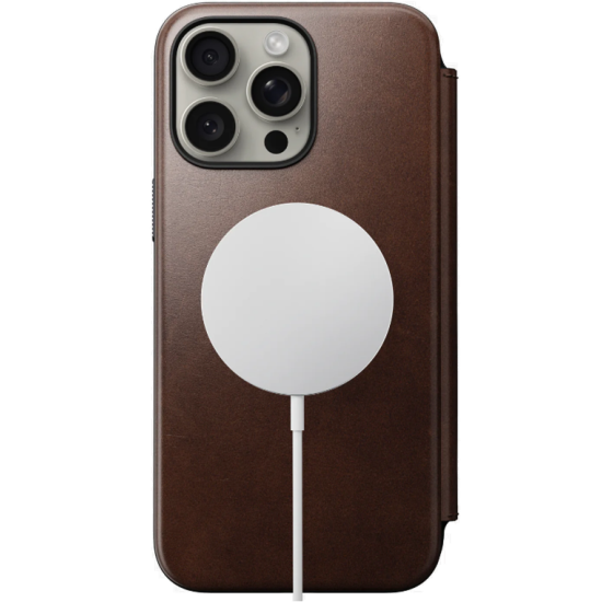 Θήκη iPhone 15 Pro Max Nomad Modern Leather Folio Δερμάτινο Πορτοφόλι με MagSafe - Rustic Brown (NM01635185)