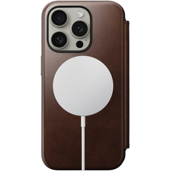 Nomad Modern Leather Folio - MagSafe Δερμάτινη Θήκη - Πορτοφόλι Apple iPhone 15 Pro - Rustic Brown (NM01630685)