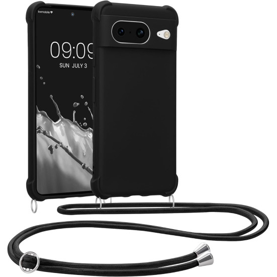 KWmobile Matte Θήκη Σιλικόνης με Λουράκι Λαιμού Google Pixel 8 - Black (61867.01)