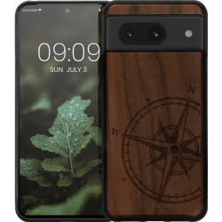 KWmobile Σκληρή Ξύλινη Θήκη με TPU Bumper - Google Pixel 8 - Walnut / Navigational Compass (61875.02)
