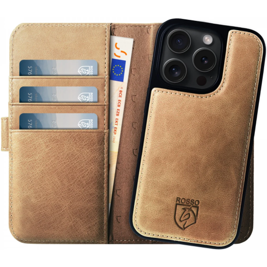 Rosso Elite - MagSafe Δερμάτινη Θήκη / Πορτοφόλι - Apple iPhone 15 Pro - Light Brown (8719246420023)