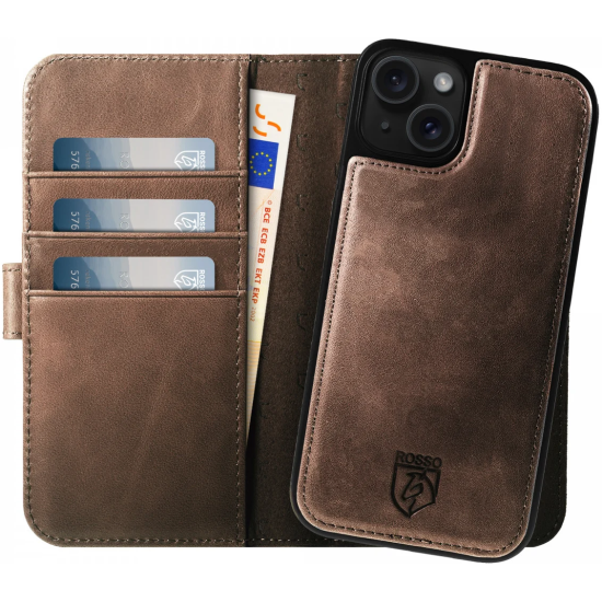 Rosso Elite - MagSafe Δερμάτινη Θήκη / Πορτοφόλι - Apple iPhone 15 Plus - Brown (8719246419980)