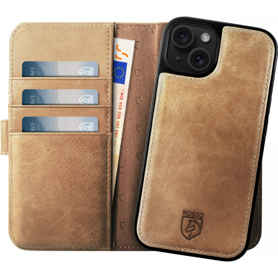 Rosso Elite - MagSafe Δερμάτινη Θήκη / Πορτοφόλι - Apple iPhone 15 Plus - Light Brown (8719246419997)