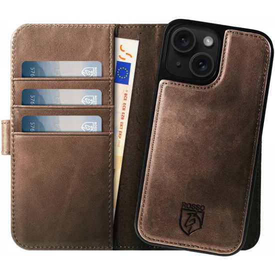 Rosso Elite - MagSafe Δερμάτινη Θήκη / Πορτοφόλι - Apple iPhone 15 - Brown (8719246419959)