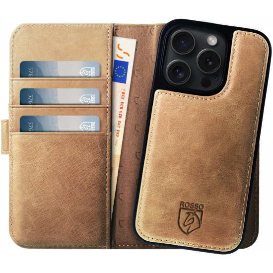 Rosso Elite - MagSafe Δερμάτινη Θήκη / Πορτοφόλι - Apple iPhone 14 Pro - Light Brown (8719246420115)