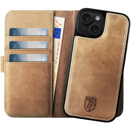 Rosso Elite - MagSafe Δερμάτινη Θήκη / Πορτοφόλι - Apple iPhone 14 - Light Brown (8719246420085)